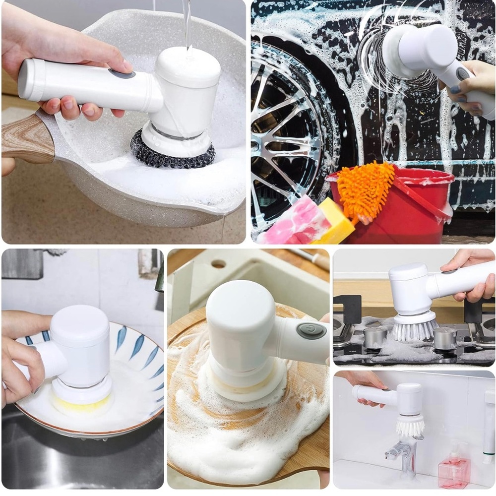 Witless but rechargeable spin scrubber cleaning brush